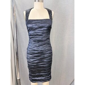 Vintage Nicole Miller Gold Label Navy Metallic Bodycon Dress Open Back S USA